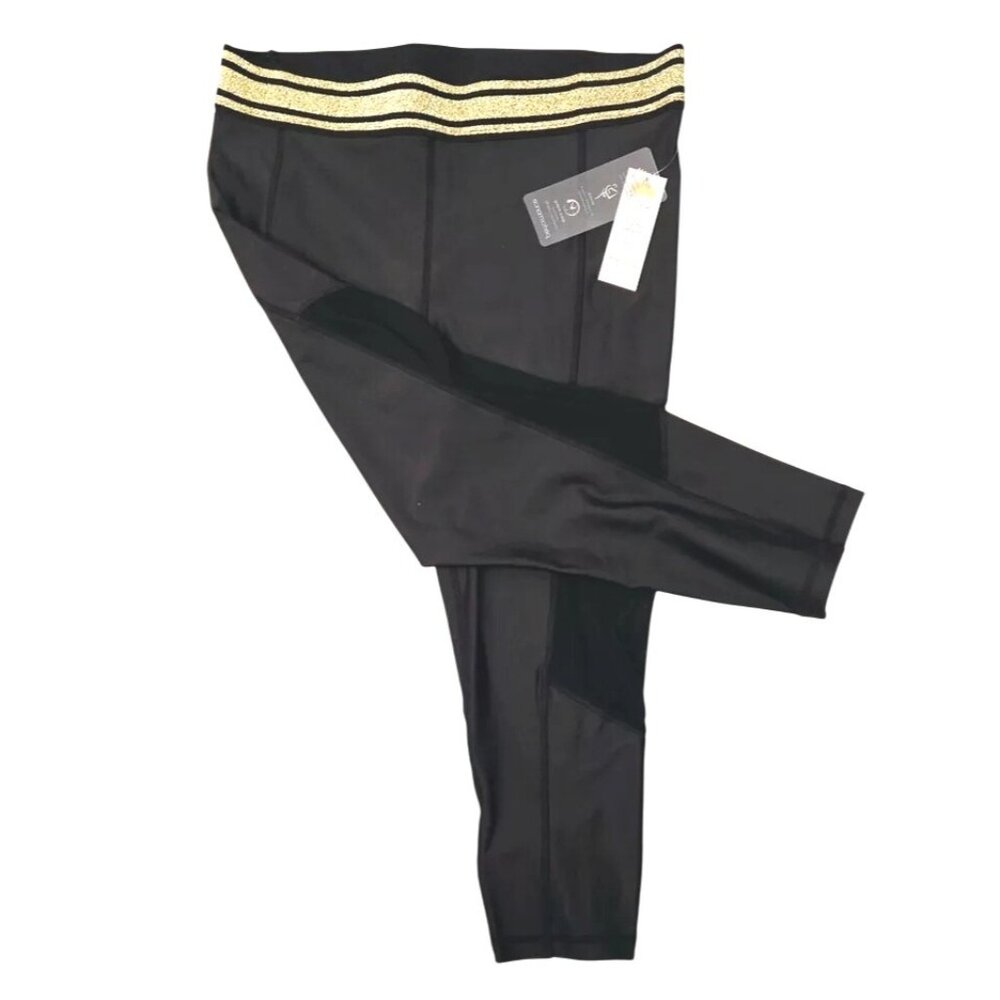 C&C California Women's Black Capri Leggings With Gold Glitter Waistband XS‎ New